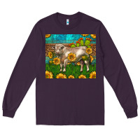 Plum Western Charolais Bull With Sunflowers Long Sleeve Tee - LillyAllenDesigns