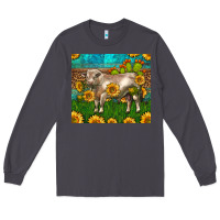 Smoke Western Charolais Bull With Sunflowers Long Sleeve Tee - LillyAllenDesigns