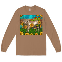 Toasted Coconut Western Charolais Bull With Sunflowers Long Sleeve Tee - LillyAllenDesigns