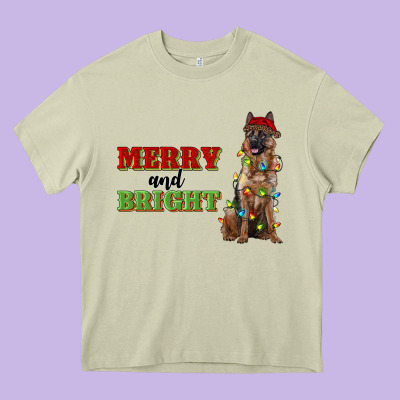Merry And Bright German Shepherd Heavy Core Tee Designed By Ranaportraitstore