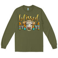 Army Green Western Blessed Mom Charolais Bull Long Sleeve Tee - LillyAllenDesigns