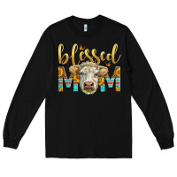 Black Western Blessed Mom Charolais Bull Long Sleeve Tee - LillyAllenDesigns