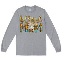 Heather Grey Western Blessed Mom Charolais Bull Long Sleeve Tee - LillyAllenDesigns