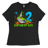 Black birthday boy frog age 2 Ladies Tee - LillyAllenDesigns