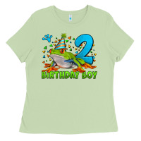 Matcha birthday boy frog age 2 Ladies Tee - LillyAllenDesigns