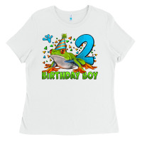 White birthday boy frog age 2 Ladies Tee - LillyAllenDesigns