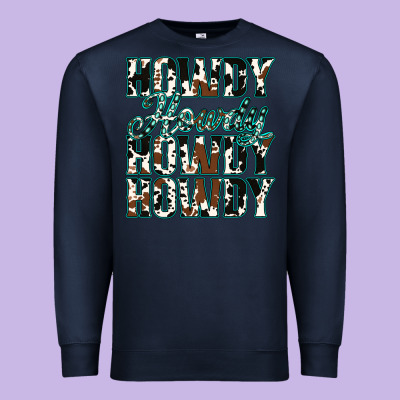 Howdy Cowhide Turquoise Premium Sweatshirt Designed By Jasminsmagicworld