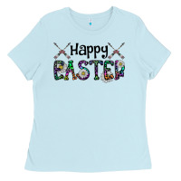 Baby Blue Happy Easter Ladies Tee - CowhideDigitalArt