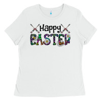 White Happy Easter Ladies Tee - CowhideDigitalArt