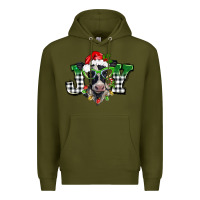 Army Green Christmas joy black and white cow Premium Hoodie - BarkalooDesign