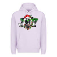 Lilac Christmas joy black and white cow Premium Hoodie - BarkalooDesign