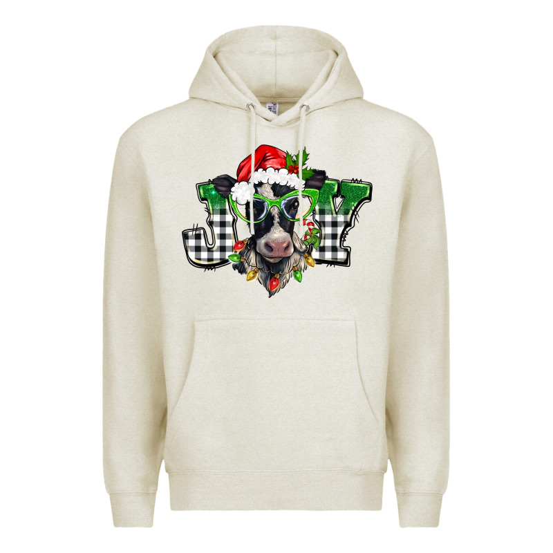 Christmas Joy Black And White Cow Premium Hoodie by BarkalooDesign | Teevron