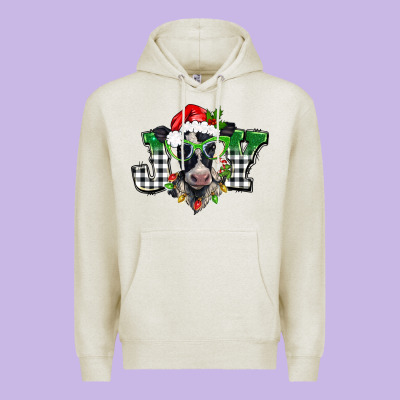 Christmas Joy Black And White Cow Premium Hoodie Designed By Barkaloodesign
