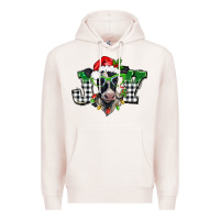 Pale Pink Christmas joy black and white cow Premium Hoodie - BarkalooDesign