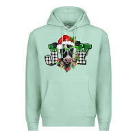 Seafoam Christmas joy black and white cow Premium Hoodie - BarkalooDesign