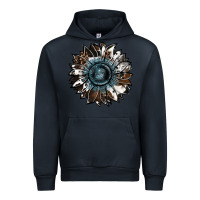 Navy cowhide leopard and  leather sunflower Urban Hoodie - RanaPortraitStore