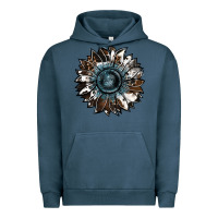 Pigment Midnight Navy cowhide leopard and  leather sunflower Urban Hoodie - RanaPortraitStore