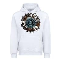 White cowhide leopard and  leather sunflower Urban Hoodie - RanaPortraitStore
