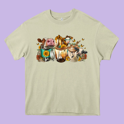 Cows And Coffee Heavy Core Tee Designed By Fadigitalartstudio