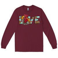 Burgundy love rooster head Long Sleeve Tee - LillyAllenDesigns