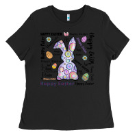 Black Happy Easter Ladies Tee - CowhideDigitalArt