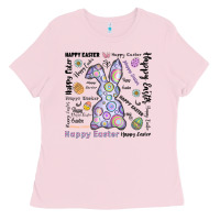 Bubblegum Pink Happy Easter Ladies Tee - CowhideDigitalArt