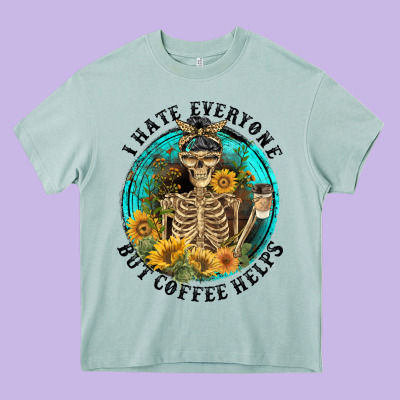 I Hate Everyone But Coffee Helps Heavy Core Tee Designed By Fadigitalartstudio