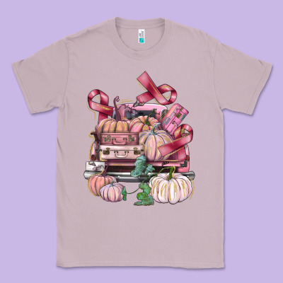 Breast Cancer Truck With Pumpkins Classic Tee Designed By Fadigitalartstudio
