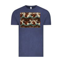 Vintage Denim Longhorn Cow Pattern Vintage Tee - CowhideDigitalArt
