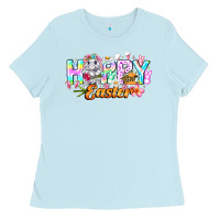 Baby Blue Happy Easter Ladies Tee - CowhideDigitalArt