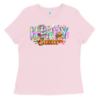 Bubblegum Pink Happy Easter Ladies Tee - CowhideDigitalArt
