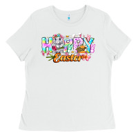 White Happy Easter Ladies Tee - CowhideDigitalArt