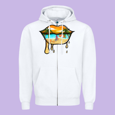 Beach Lips Zipper Hoodie Designed By Jasminsmagicworld