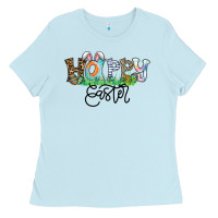 Baby Blue Happy Easter Ladies Tee - CowhideDigitalArt