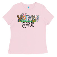 Bubblegum Pink Happy Easter Ladies Tee - CowhideDigitalArt