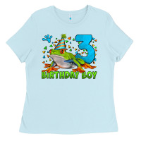 Baby Blue birthday boy frog age 3 Ladies Tee - LillyAllenDesigns