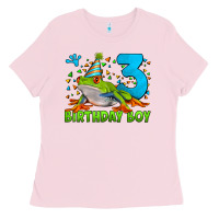 Bubblegum Pink birthday boy frog age 3 Ladies Tee - LillyAllenDesigns