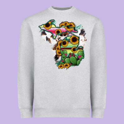 Cowhide Michigan Map Heavyweight Sweatshirt Designed By Ranaportraitstore