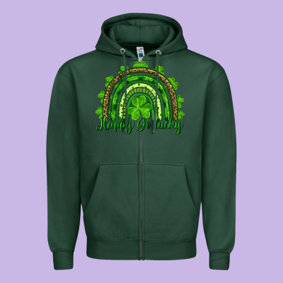 St. Patrick's Day Happy Go Lucky Zipper Hoodie Designed By Ranaportraitstore