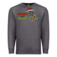 Charcoal Heather merry and bright french bulldog Premium Sweatshirt - RanaPortraitStore
