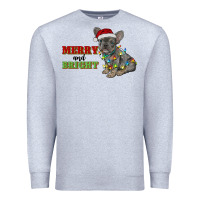 Heather Grey merry and bright french bulldog Premium Sweatshirt - RanaPortraitStore