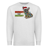 Oatmeal Heather merry and bright french bulldog Premium Sweatshirt - RanaPortraitStore