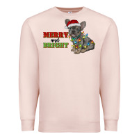 Pale Pink merry and bright french bulldog Premium Sweatshirt - RanaPortraitStore