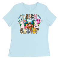 Baby Blue Happy Easter Ladies Tee - CowhideDigitalArt
