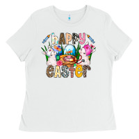 White Happy Easter Ladies Tee - CowhideDigitalArt