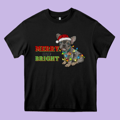 Merry And Bright French Bulldog Heavy Core Tee Designed By Ranaportraitstore