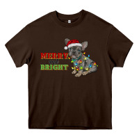 Chocolate Brown merry and bright french bulldog Heavy Core Tee - RanaPortraitStore
