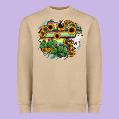 Guanajuato Sunflower Serape Map Heavyweight Sweatshirt Designed By Ranaportraitstore