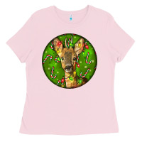 Bubblegum Pink red brocket deer christmas Ladies Tee - LillyAllenDesigns