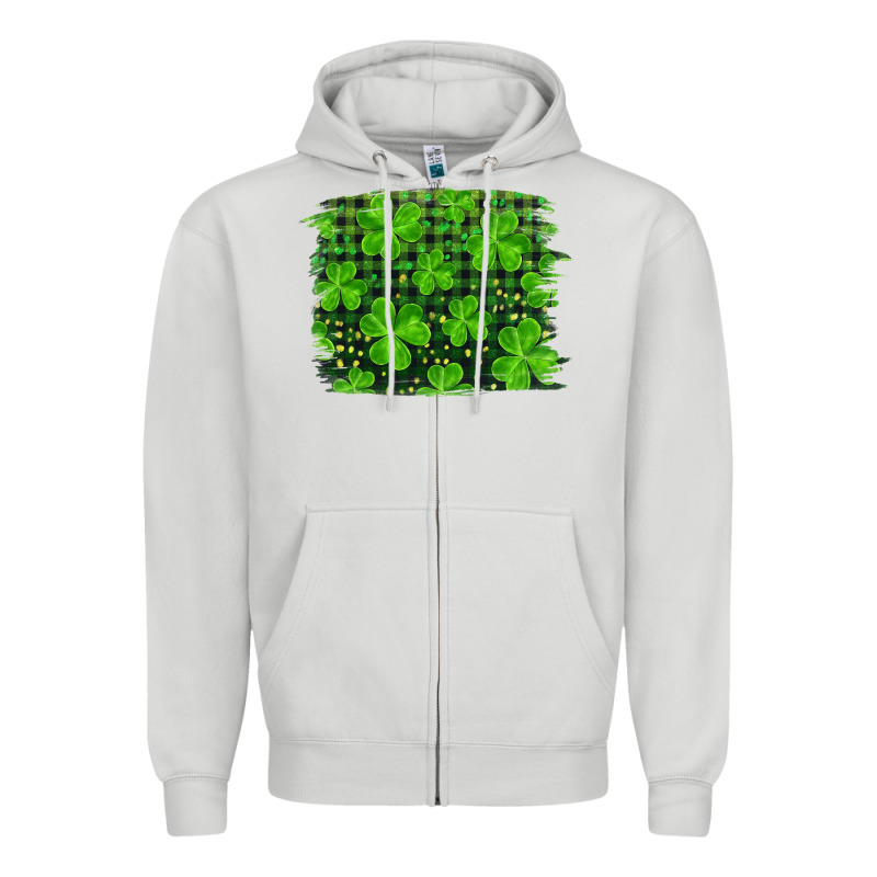 St Patrick's Day Shamrock And Plaid Distressed Background Zipper Hoodie by RanaPortraitStore | Teevron